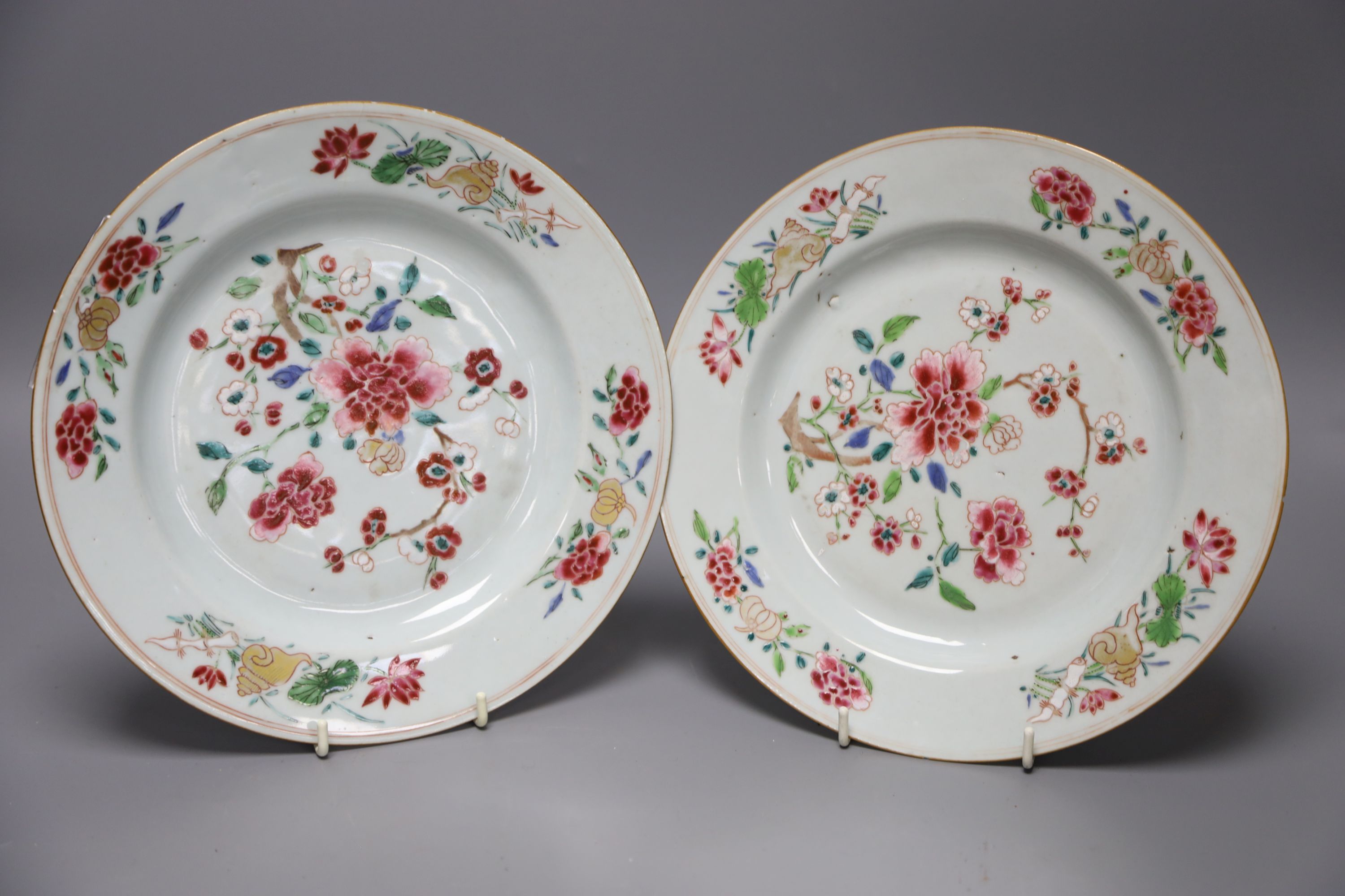 A pair of Chinese Famille Rose plates, Qianlong period